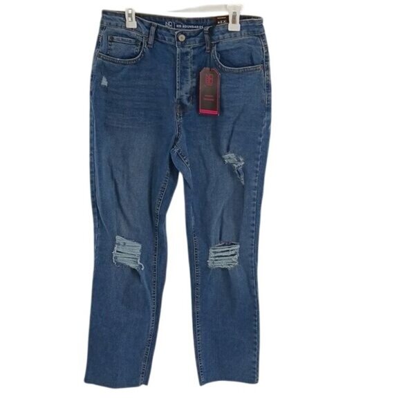 No Boundaries Womens Jeans Super High Rise Straight Distressed Denim - Picture 1 of 14
